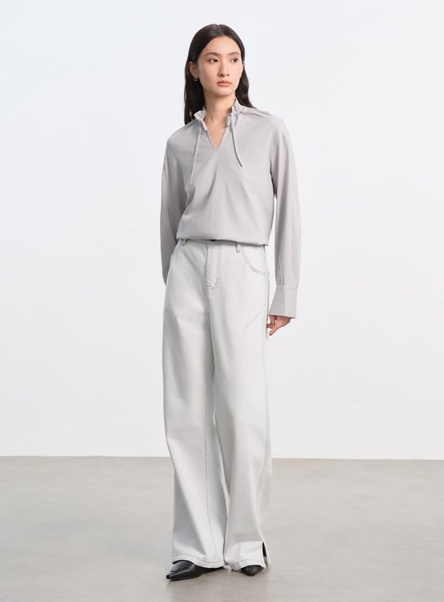 天絲荷葉領襯衫