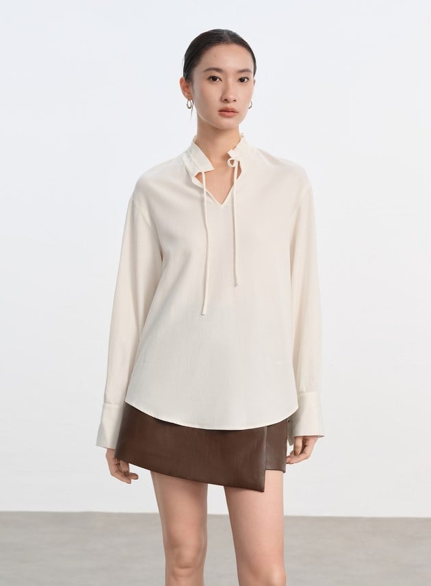 天絲荷葉領襯衫