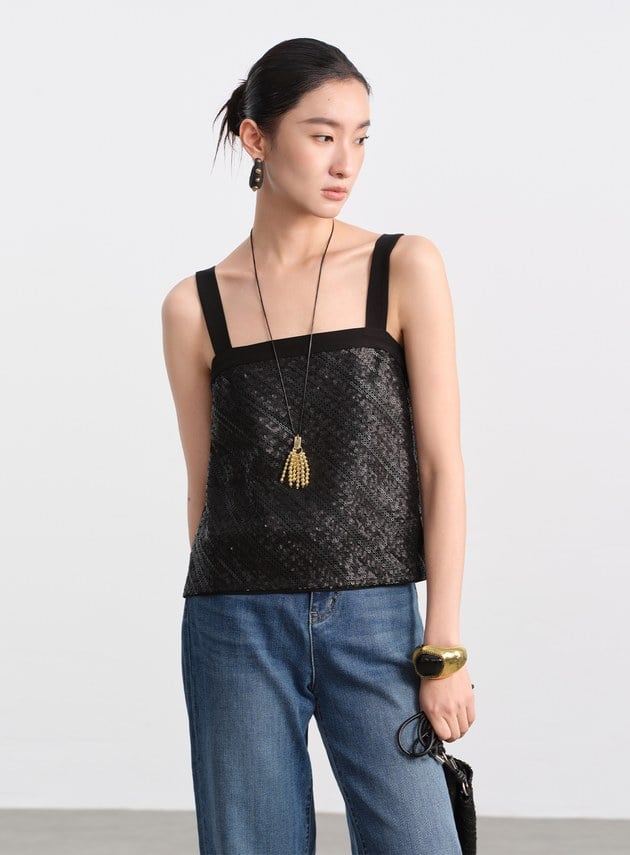 微光立體亮片背心