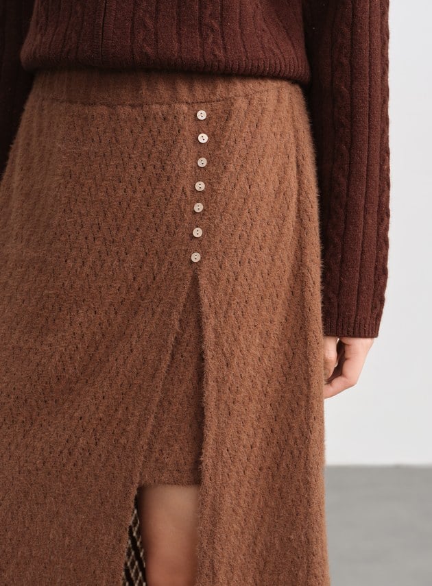 菱格紋直筒開衩半身裙