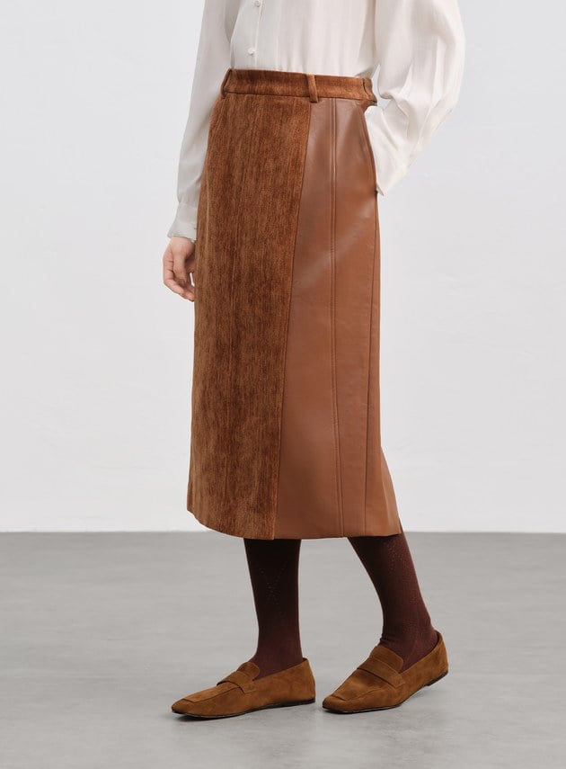 絨面直身開衩半身裙