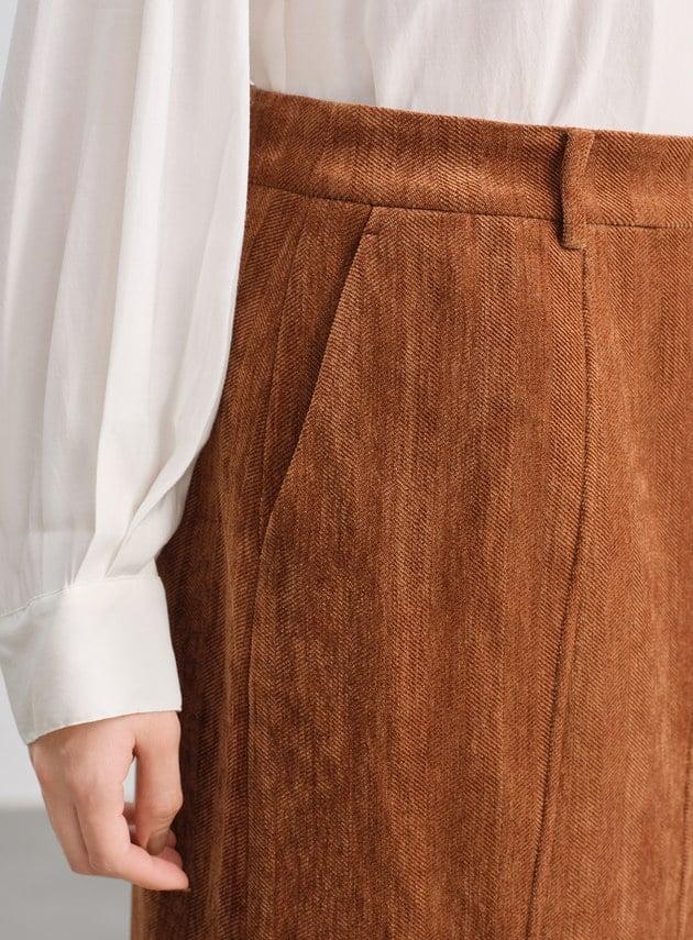 絨面直身開衩半身裙