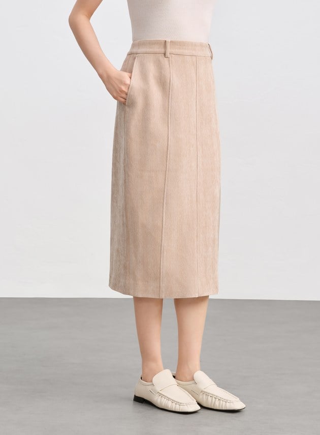 絨面直身開衩半身裙