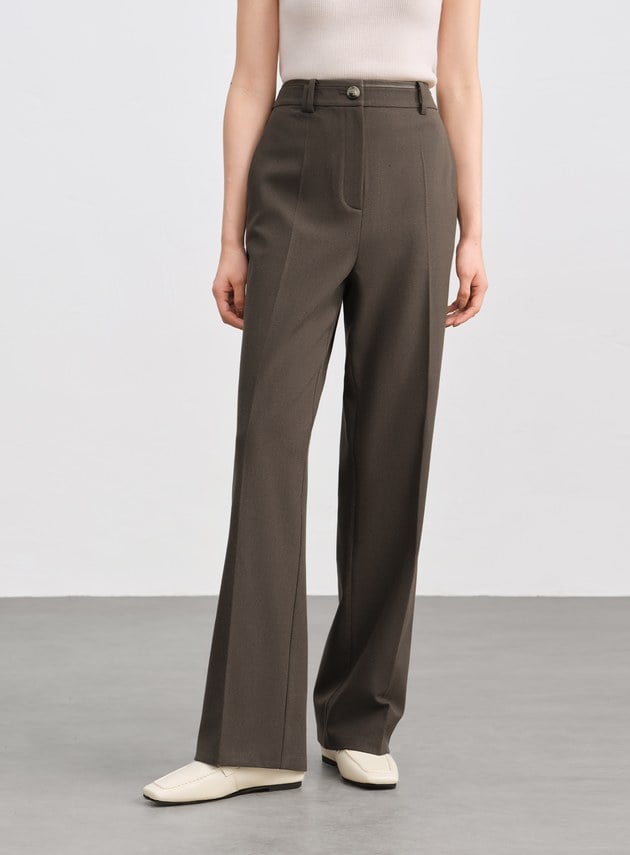 格紋拼接微磨毛直筒褲