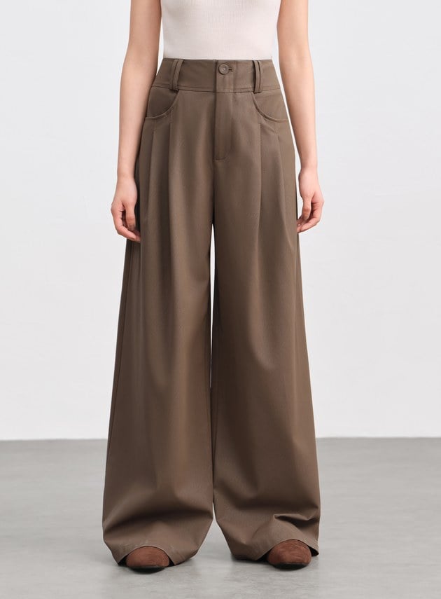 環保皮革寬腰頭寬褲