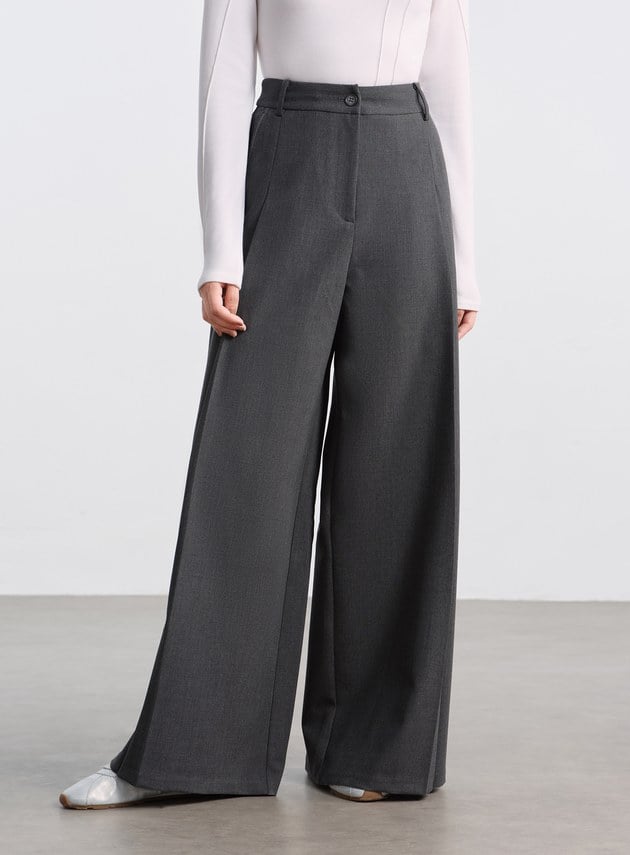 花紗肌理立體壓褶寬褲