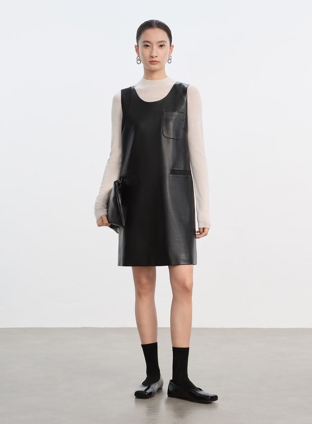 率性環保皮革無袖洋裝