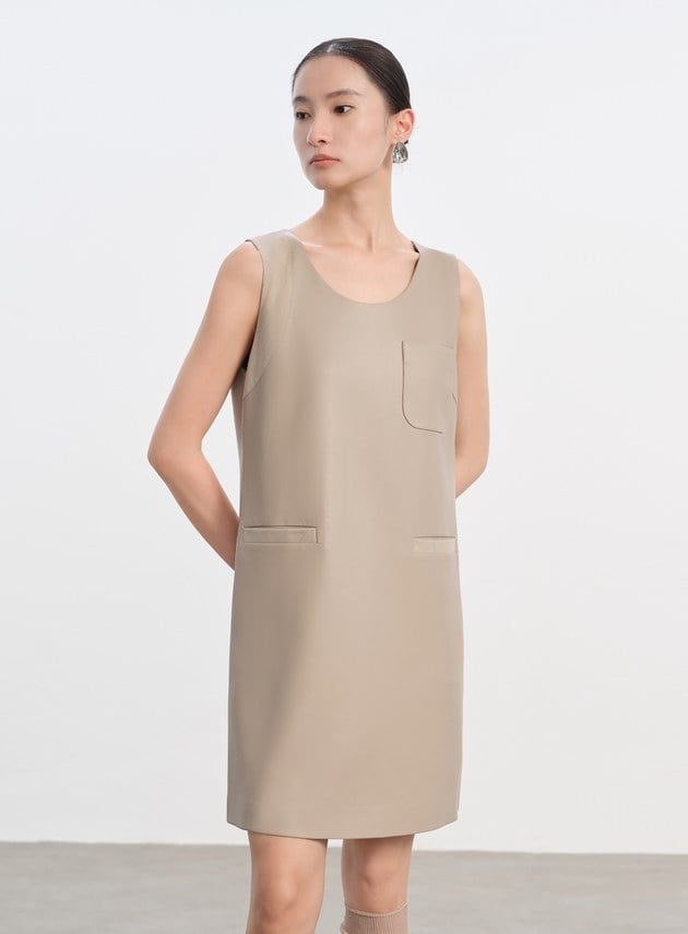 率性環保皮革無袖洋裝