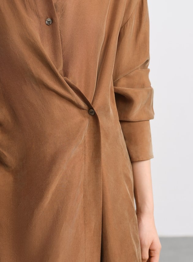 不對稱斜釦襯衫洋裝