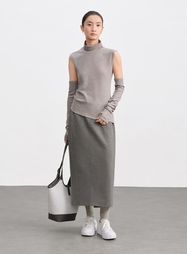 高領無袖可拆卸袖套上衣