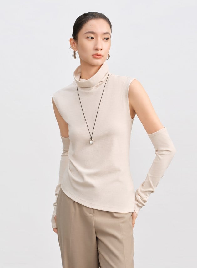 高領無袖可拆卸袖套上衣