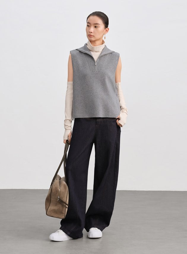 高領無袖可拆卸袖套上衣