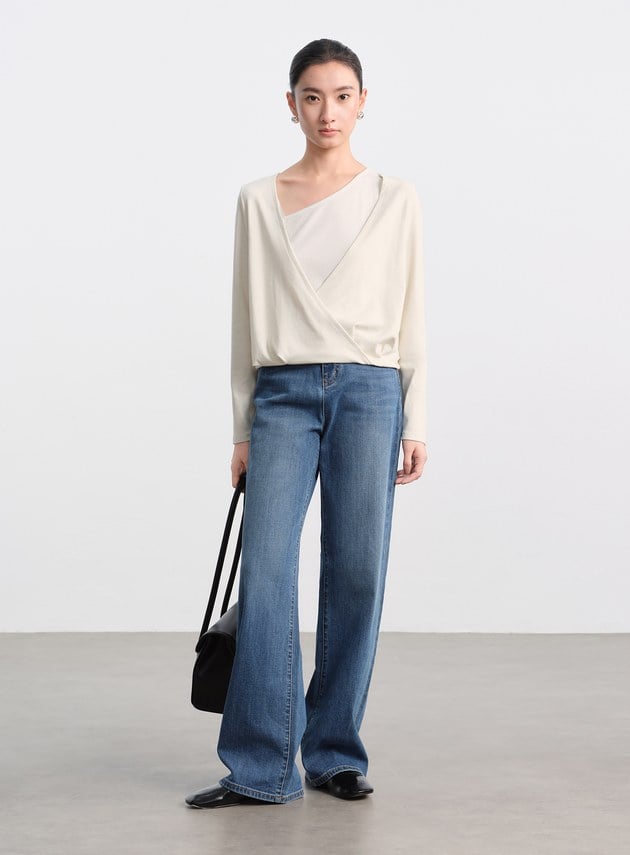 垂墜舒適亮絲雙層上衣