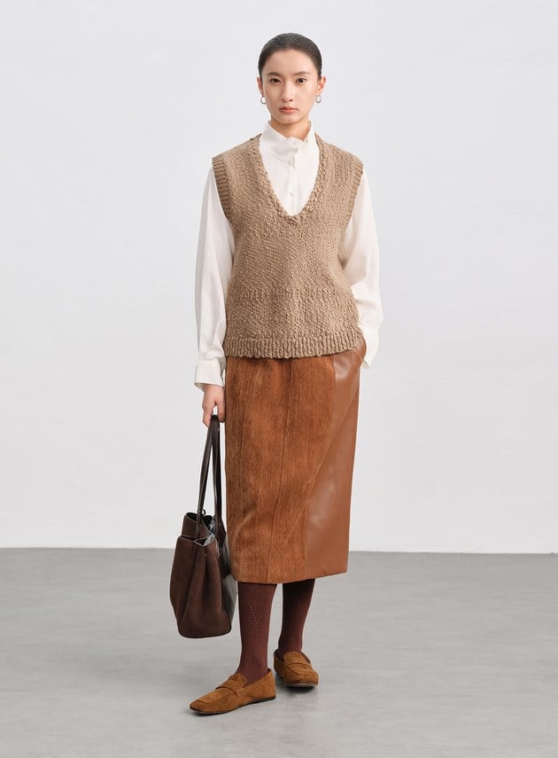 休閒肌理感V領針織背心