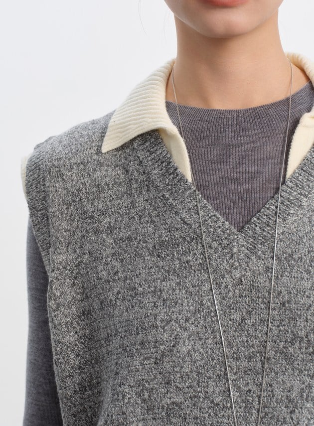 無袖拼接POLO領上衣