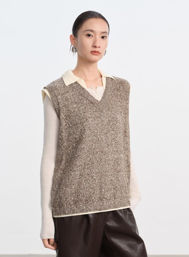 無袖拼接POLO領上衣