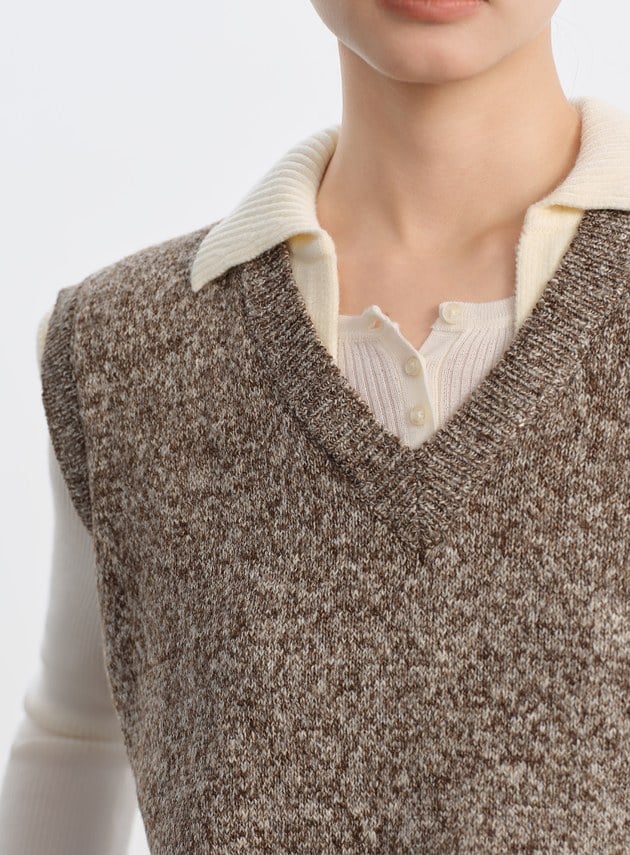 無袖拼接POLO領上衣