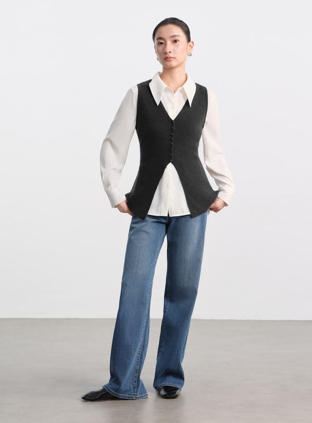 修身浣熊絨背心