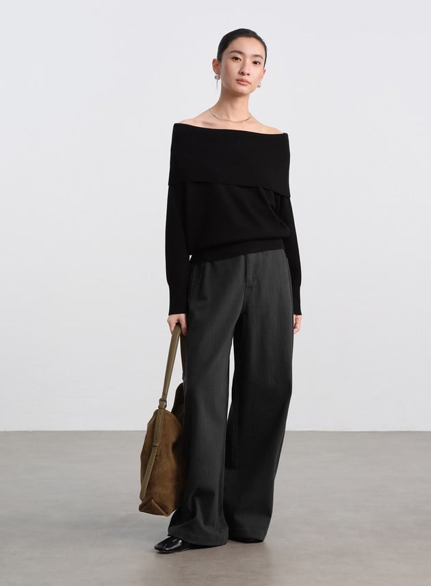 優雅一字領羊毛衫