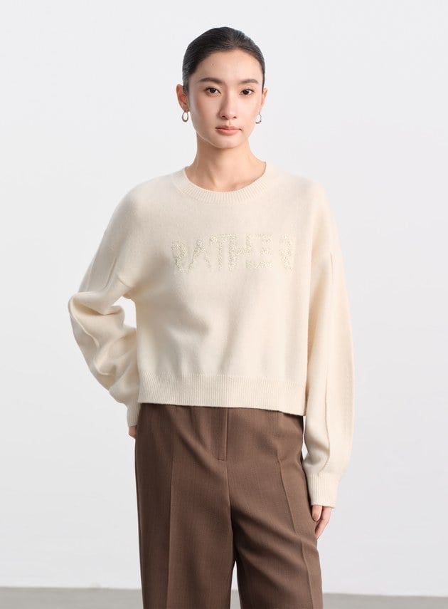 精緻珠片紗LOGO羊毛針織上衣