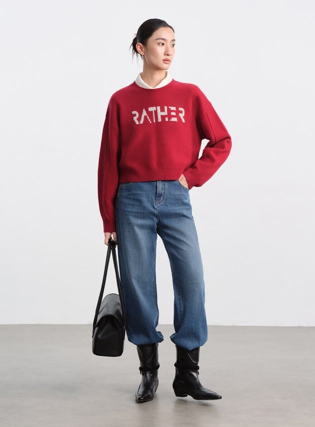 精緻珠片紗LOGO羊毛針織上衣