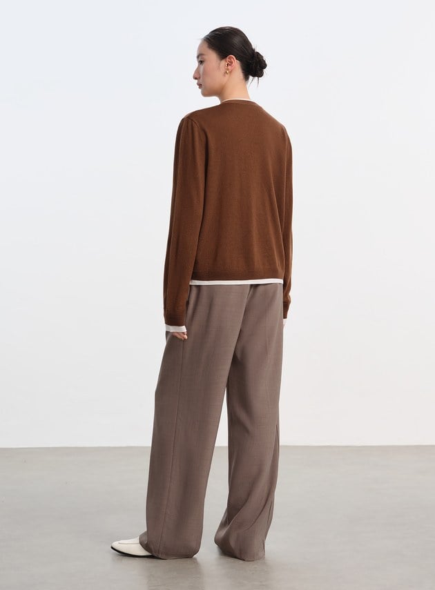 純羊毛假兩件開襟針織衫