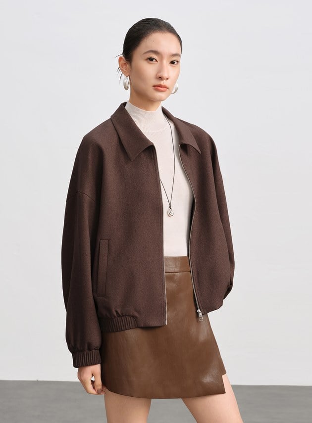 經典寬鬆落肩拉鍊夾克