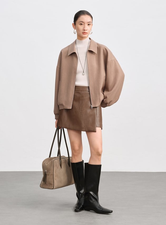 經典寬鬆落肩拉鍊夾克