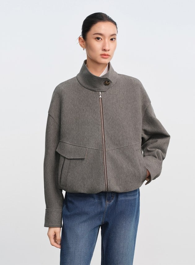 直紋立領休閒外套