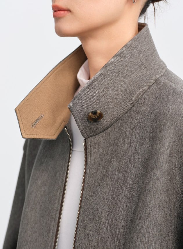 直紋立領休閒外套