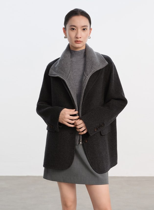 慵懶感翻領針織外套