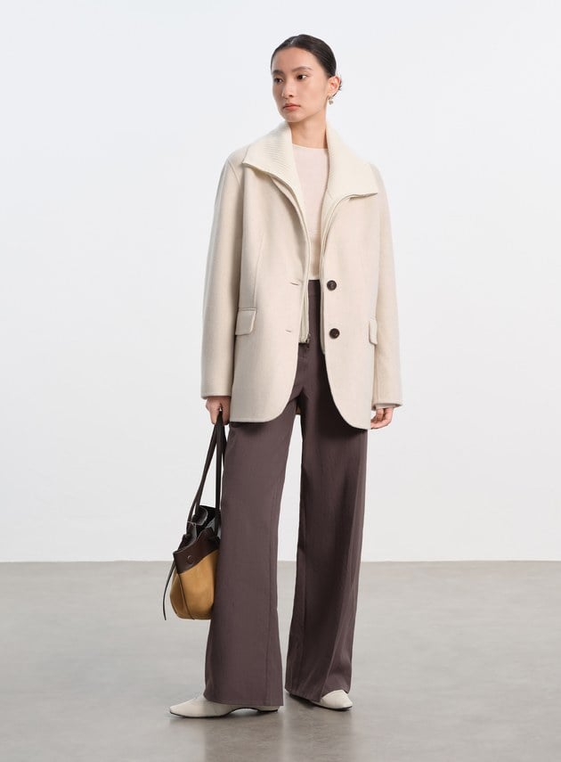 慵懶感翻領針織外套