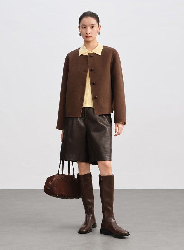 雙面毛呢無領短版外套