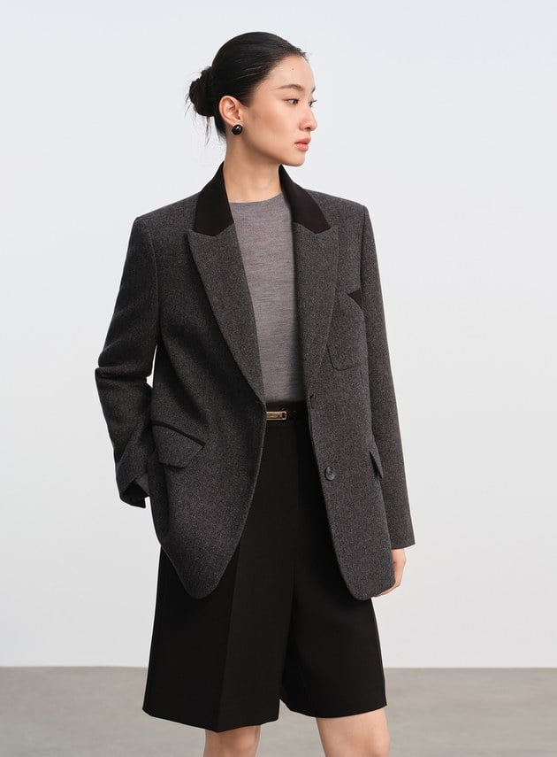 顆粒感肌理寬廓毛呢西裝