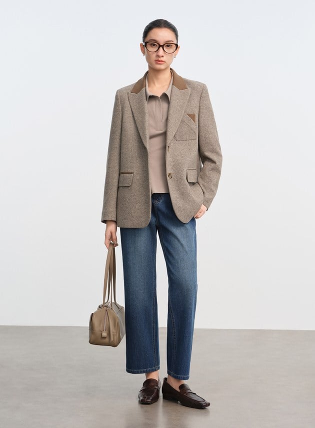 顆粒感肌理寬廓毛呢西裝