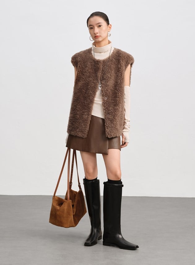 極簡羊毛皮草馬甲