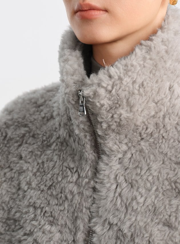 100%羊毛半高領皮草外套