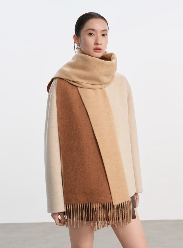 純羊毛雙色針織圍巾