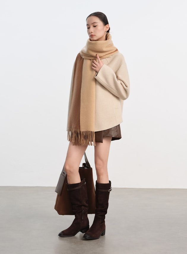 純羊毛雙色針織圍巾