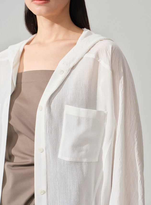 連帽拼布蝙蝠袖襯衫