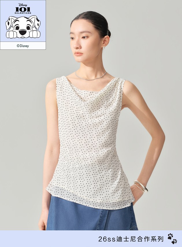 DISNEY｜波點不對稱垂墜上衣