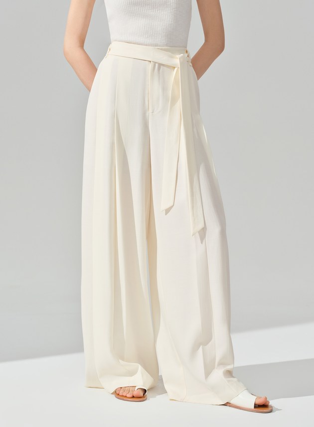 垂墜感可拆式腰帶西裝褲