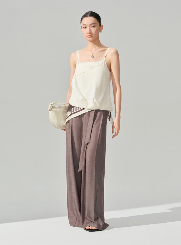 垂墜感可拆式腰帶西裝褲