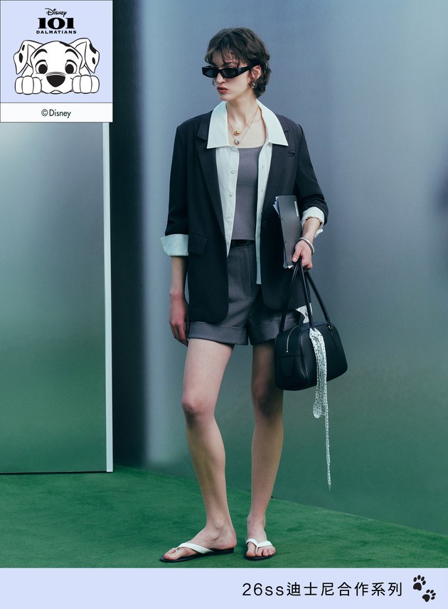 DISNEY｜刺繡捲邊西裝短褲