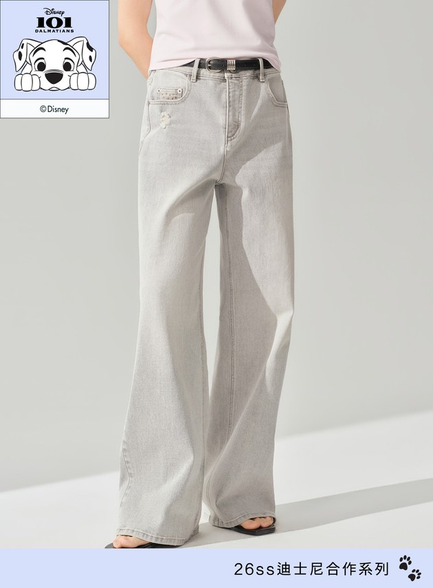 DISNEY｜低腰側割破牛仔寬褲