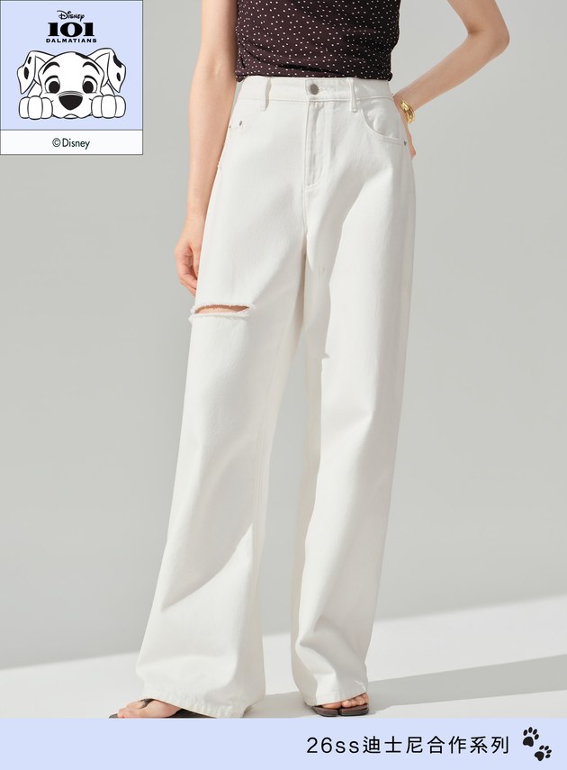DISNEY｜低腰側割破牛仔寬褲