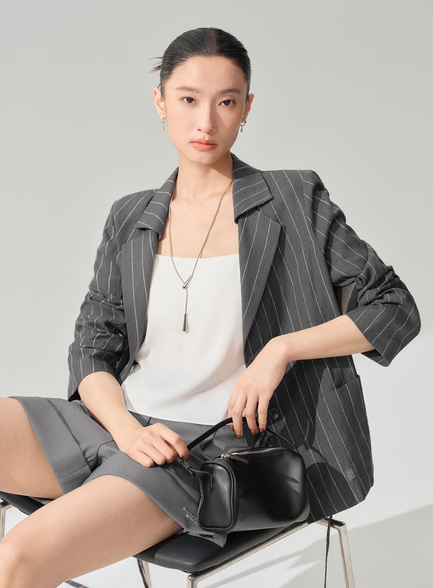 亞麻雙扣腰帶西裝外套