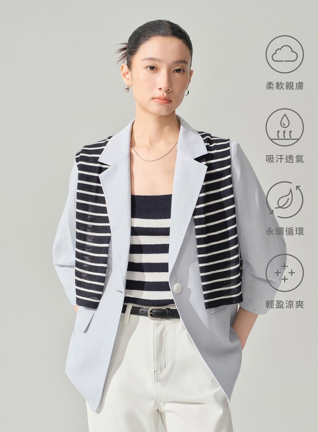 輕盈亞麻七分袖西裝外套