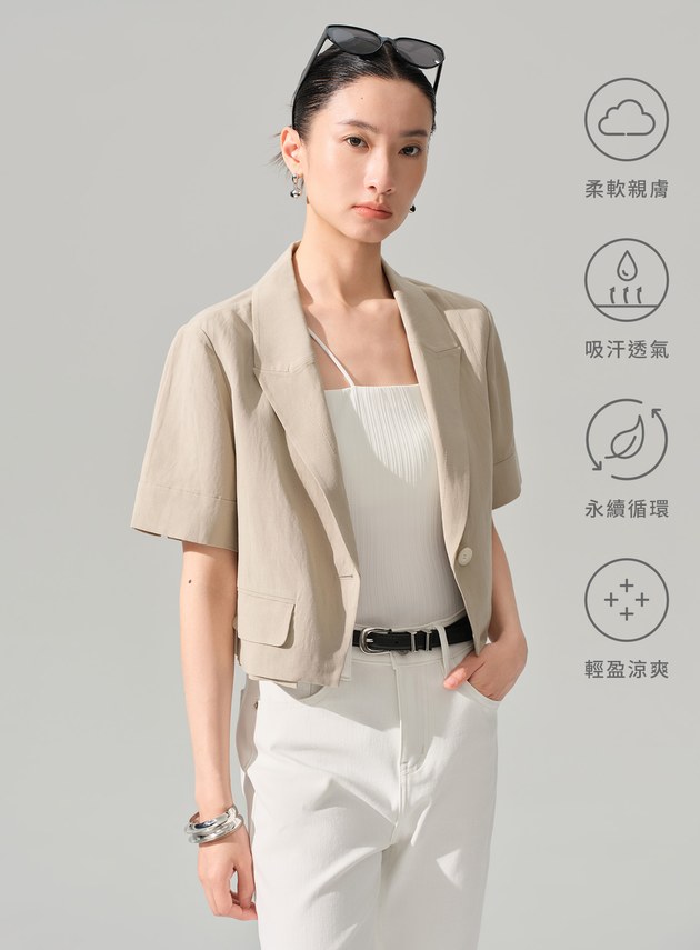 亞麻短袖不對稱西裝外套