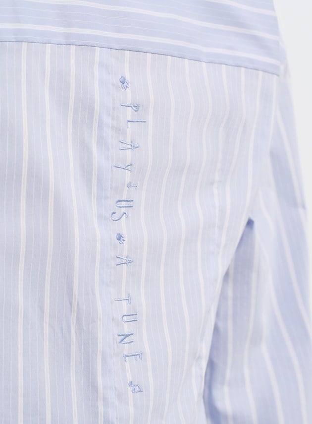 DISNEY｜V領條紋收腰開襟襯衫